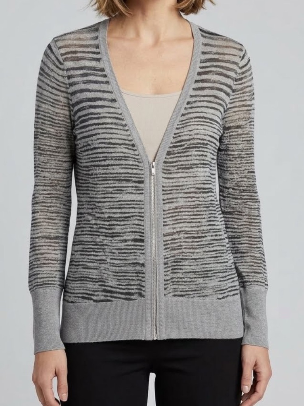 CLASSIQUES ENTIER Zebra Print Zip Up Cardigan Wool Blend Semi Sheer Medium